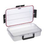 Large Clear Waterproof Stowaway Tackle Box EL016CT Utility Case with Fixed Dividers and Built in Pressure Equalization Valve