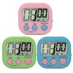 SK Depot Digital Kitchen Timer, Cooking Timers, Large Display, Loud Alarm, Magnetic Backing Stand, Minute Seconds Count Up Countdown for Kids Games School Teacher Office (Blue-Green-Pink)