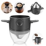 Pour Over Coffee Dripper Maker Filters Cone Paperless with Holder Manual Reusable Double Stainless Steel Filter 1-2 Cup