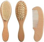 3 Piece Wooden Baby Hair Brush and Comb Set Natural Goat Bristles Brush for Newborns and Toddlers Perfect for Baby Shower and Registry