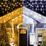 BUICXJKZ 10M 400LED Icicle Lights, Outdoor Christmas Lights with Timer Remote Control 11 Modes - IP44 Icicle String Lights for Christmas, Balcony, Garden, Party, Wedding (Warm White & Cool White)