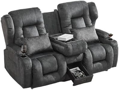 OQQOEE RV Loveseat Recliner Sofa with Console, Manual Wall Hugger Reclining Couch, RV Theater Seating with Cup Holders & Hidden Storage for Camper Furniture, Living Room (Grey, 67.6")