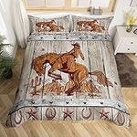 Erosebridal Rustic Duvet Cover for Kids Teens Youth,Vintage Barn Door Texas Star Bedding Set Full,Farm Style Comforter Cover,Western Cowboy Horse Bed Sets with 2 Pillowcases Microfiber