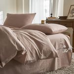 Wake In Cloud - Washed Cotton Duvet Cover Set, Yarn Dyed Plain Solid Color, Comfy and Soft Bedding with Zipper Closure and Corner Ties (3pcs, Dusty Pink, Full Size)