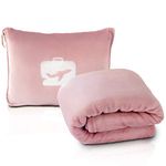 EverSnug Travel Blanket and Pillow - Premium Soft 2 in 1 Airplane Blanket with Soft Bag Pillowcase, Hand Luggage Belt and Backpack Clip (Light Pink)