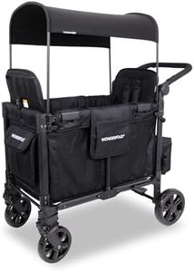 WONDERFOLD W2 Elite Pro Stroller Wagon (2 Seater) - Collapsible Wagon Stroller with Seats with 5-Point Harnesses, Adjustable Push Handle, and Adjustable Sun Canopy, Jet Black
