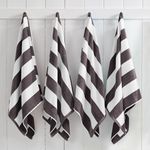 4 Pack Plush Velour 100% Cotton Beach Towels. Cabana Stripe Pool Towels for Adults. (Charcoal Grey, 4 Pack- 30" x 60")