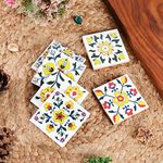 Artook Decor Decorative Ceramic Tile Mosaic Tiles, Floral Motifs, Made in India (White, 3x3-inches Set of 6)