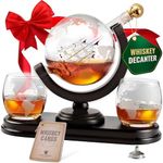 Globe Whiskey Decanter Gift Set by Royal Reserve | Etched World Map Globe Decanter 29 oz 850 ml with Glasses for Bourbon, Liquor – Whiskey Gifts for Men Dad Boyfriend Husband Christmas Holidays