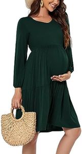 Smallshow Women's Maternity Dress Ruffle Long Sleeve Pregnancy Clothes, Deep Green, Medium