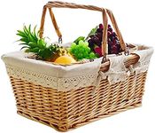 Yesland Wicker Picnic Basket with Liner and Handle, 15.5 x 12 x 6.5 Inches Large Willow Country Picnic Basket/Easter Basket for Bath Toy, Kids Toy Storage, Egg Gathering, Wedding and Candy Gift