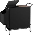 SweetMemo Heavy Duty Rolling Laundry Basket on Wheels, Large Laundry Cart with Big Casters，Dual Clothes Hamper with Lids and 2 Separate Liner Bag, Rustic Black