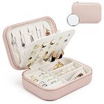 BELICOO Jewellery Box Organiser Small Travel Jewellery Storage Case with Mirror for Earrings, Rings, Necklace Portable Faux Leather for Women Girls (Pink)