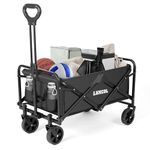 LUXCOL Collapsible Folding Outdoor Utility Wagon,Beach Wagon Cart with All Terrain Wheels & Drink Holders,Portable Sports Wagon for Camping, Shopping, Garden and Beach(Black)