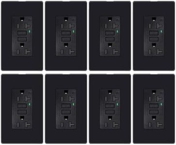 Black GFCI Outlet 20Amp,Greencycle GFCI Outlet,20A/125V Ground Fault Circuit Interrupter with LED Indicator,Weather-Resistant TR Outlet,Wall Plates and Screws Included,ETL Certification,8PK