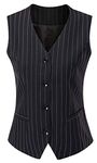Vocni Women's Fully Lined 4 Button V-Neck Economy Dressy Suit Vest Waistcoat,Black Pinstripe_1,US S (Fit Bust 33.5"-35.4")-Tag XL