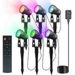 Arotelicht 6pcs Garden Spike Lights, IP65 Waterproof LED RGB+Warm White Color Changing COB Landscape Spotlight Mains Powered, Pathway Lights with Ground Spike, 2100LM 20m Cable for Outdoor Garden