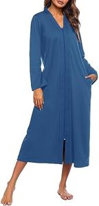 Ekouaer Women Zipper Robe Long Sleeve Loungewear Lightweight Housecoat Full Length Nightgown with Pockets (Navy, XX-Large)