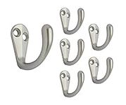 QCAA Single Prong Robe Hook Hanger, Zinc Die Cast, Matte Nickel, Made in Taiwan, 6 Pack