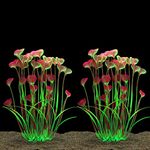 JIH Plastic Plants for Aquarium,Tall Artificial Plants for Fish Tank Decor 15.6 Inch (2 Pcs) (Red)