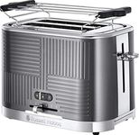 Russell Hobbs Toaster [for 2 slices] Geo stainless steel grey (extra wide toast slots, including bun attachment, 6 browning levels + defrost and reheat function, quick toast technology, 1640W)