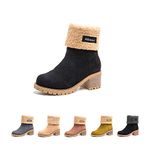 Womens Winter Boots Ladies Fur Lined Mid Calf Boots Flat Slip On Suede Leather Warm Snow Boots Comfort Black Size 5 UK