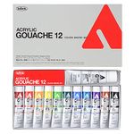 Holbein 07411 Acrylic Gouache Master 12 Color Set 0.7 fl oz (20 ml), 11 Colors + 1.4 fl oz (40 ml), White