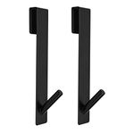 VIKKSAER 2 Pack 7 Inch Extended Shower Door Hooks, Black Over Door Hanger Hooks for Bathroom Frameless Glass Shower Door Stainless Steel Towel Hooks with Anti-Slip Rubber Layer, Drilling-Free Hook