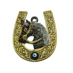 Salvus APP SOLUTIONS Fancy Horse Shoe/Ghode Ki Naal Nazar Battu for Home, Office, Shops & Car Dashboard (Gold Black_ 3x4 in),