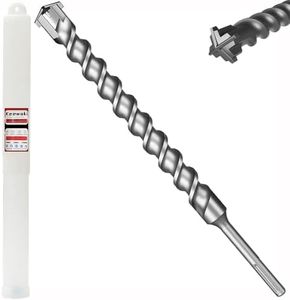 Keewaki 1-1/2" x 15" SDS Max Cross-Tip Rotary Hammer Drill Bit – Upgraded Heat-Treated Carbide Head, Extended Length 400mm for Longer Working Depth, Concrete Drill Bit for Masonry, Brick & Stone