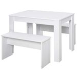 HOMCOM Kitchen Dining Table and 2 Benches Set, Table and Chairs Set for Limited Space, White