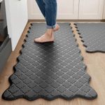Arenarug Upgrade Scalloped Embossed Kitchen Mats for Floor 2PCS Cushioned Anti Fatigue Waterproof Foam Kitchen Rugs Non Slip Washable Comfort Standing Mat for Sink Laundry, 24"x39"+24"x59", Black