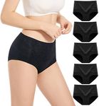 YOULEHE Women's High Waist Knickers Ladies Cotton Briefs Underwear Full Coverage Soft Breathable Panties Multipack (H01-5 Pack Black, 3XL)