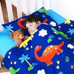 JISEN Crib Bedding Set for Boys Girls 3 Piece Toddler Bed Bedding Set Soft Microfiber Baby Crib Duvet Cover Set Include Duvet Cover Fitted Sheet Pillowcase Nursery Bed Decoration Gift Blue Dinosaurs