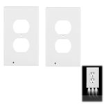 Outlet Wall Plate with LED,2 PCS Wall Plate with Night Light, Easy to Install Included Screws,Electrical LED Night Lights Outlet Wall Plate (White, Round Hole)