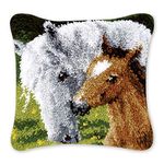 Coopay Animal Latch Hook Cushion Kit, Knitting Kits Cushion, Rug Making Kit for Starters, Latch Hook Kit for Beginners Adults or Children, Horse and Foal Latch Hook Kit 43x43cm/17x17 inch