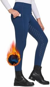 FitsT4 Kids' Winter Fleece Lined Riding Breeches Girls Silicone Full Seat Equestrian Pants Schooling Tights with Pockets,NavyBlue,M