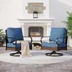 SUNSHINE VALLEY Metal Outdoor Swivel Patio Chairs Set of 2 with 5.75" Extra Thick Cushion, 2 Piece High Back Swivel Rocker Black Patio Chairs Outdoor Furniture Seating for Deck Porch, Peacock Blue