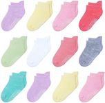 Kids Socks Girls 5-6-7 Years Old 12 Pairs Cotton Toddler Non Slip Grips Ankle Socks for Little Girls Children 5T-6T-7T Birthday Gifts All Seasons Wearing (Bright Candy Colors)