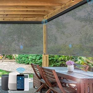 WEFFORT Motorized Outdoor Roller Shades,Patio Roll Up Blind Work with Alexa,Google Home,Apple Homekit,Remote Control Sun Shade,Waterproof &Windproof Smart Blinds for Porch,Sirus Light Gray,5% Openness