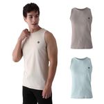 ALMO - Mens Cotton Vests | Tank Top for Men | Melange Normal Fit, Light Weight, Soft Fabric | Ideal for Gym/Running/Sports wear | Off-White, Brown, Green | Size M