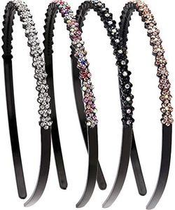 LONEEDY 4 Pack Fashion Rhinestone and Crystal Hard Headbands, Non-slip Teeth Hairband for Women