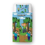 Minecraft Official Single Duvet Cover Set, Epic Design | Blue Reversible 2 Sided Bedding Duvet Cover Official Merchandise Including Matching Pillow Case