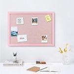 Navaris Framed Linen Bulletin Board - Approx. 58x43cm Fabric Jewelry Organizer Pinboard for Wall Memory Memo Pin Board - Pink Linen with Pink Frame