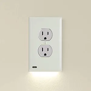 Single - SnapPower GuideLight 2 [For Duplex Outlets] - Replaces Plug-In Night Light - Electrical Receptacle Wall Plate With LED Night Lights - Auto On/Off Sensor - (Duplex, Light Almond)