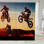 Feelyou Motocross Rider Shower Curtain Boys Extreme Sports Theme Bath Curtain with 12 Hooks Dirt Bike Motorbike Bathroom Shower Curtain Set for Stalls Bathtubs 72Wx72L