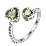 Aurora Tears August Birthstone Love Heart Adjustable Rings 925 Sterling Sliver Birthstone Double Heart Open Ring Birth Stone Jewelry Gifts for Women and Men DR0109A