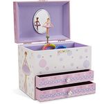 Jewelkeeper White and Purple Ballerina Musical Jewelry Box with 2 Pullout Drawers, Swan Lake Tune