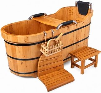Cedar Wood Deep Soaking Tub for Adults, Deluxe Wooden Bathtub 63 in
