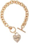 GUESS Goldtone Dangle Logo Heart Charm Chain Toggle Bracelet, one size, Metal, no gemstone